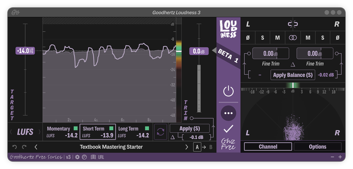 Loudness Beta 1, in dark mode