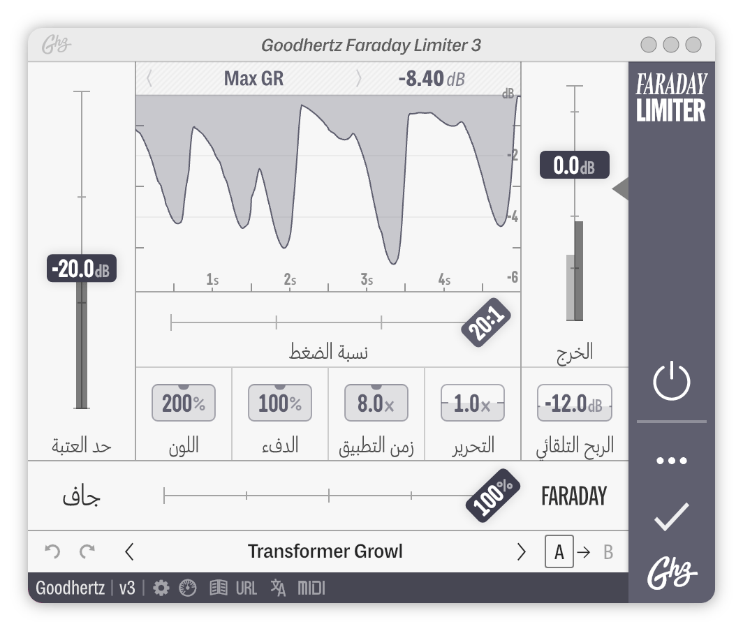 A screenshot of the Faraday Limiter interface