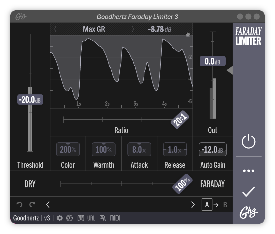 A screenshot of the Faraday Limiter interface