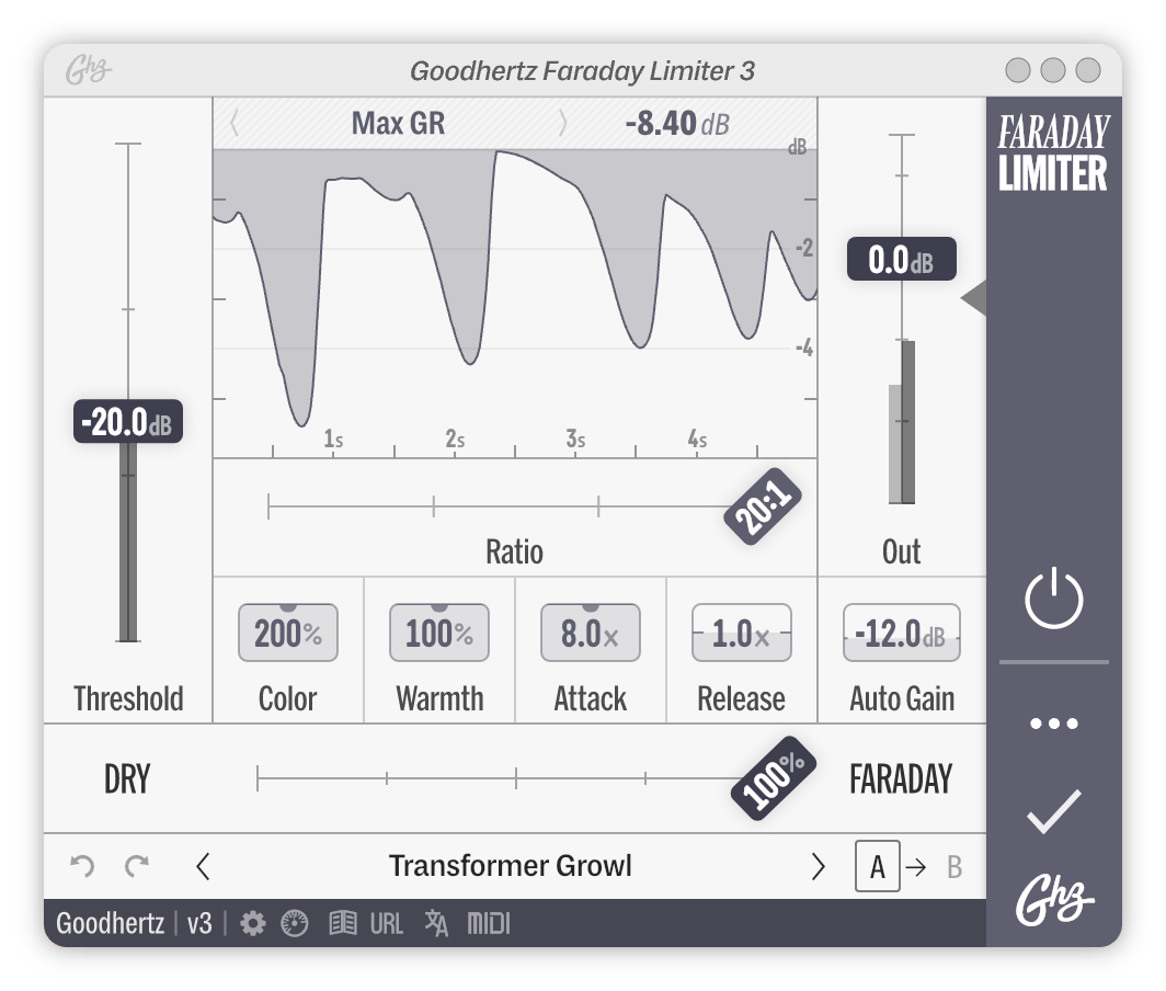 Image of the user interface of Faraday Limiter