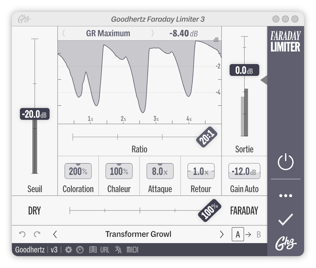 A screenshot of the Faraday Limiter interface