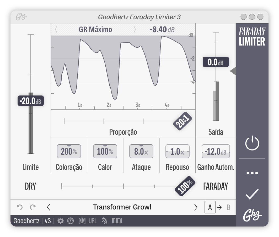 A screenshot of the Faraday Limiter interface