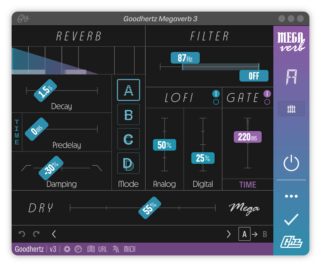 A screenshot of the Megaverb interface