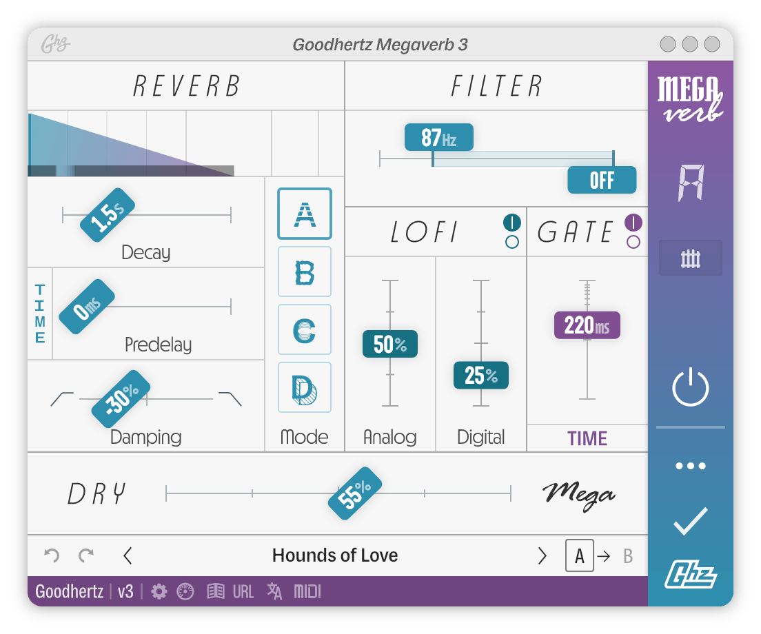 A screenshot of the Megaverb interface