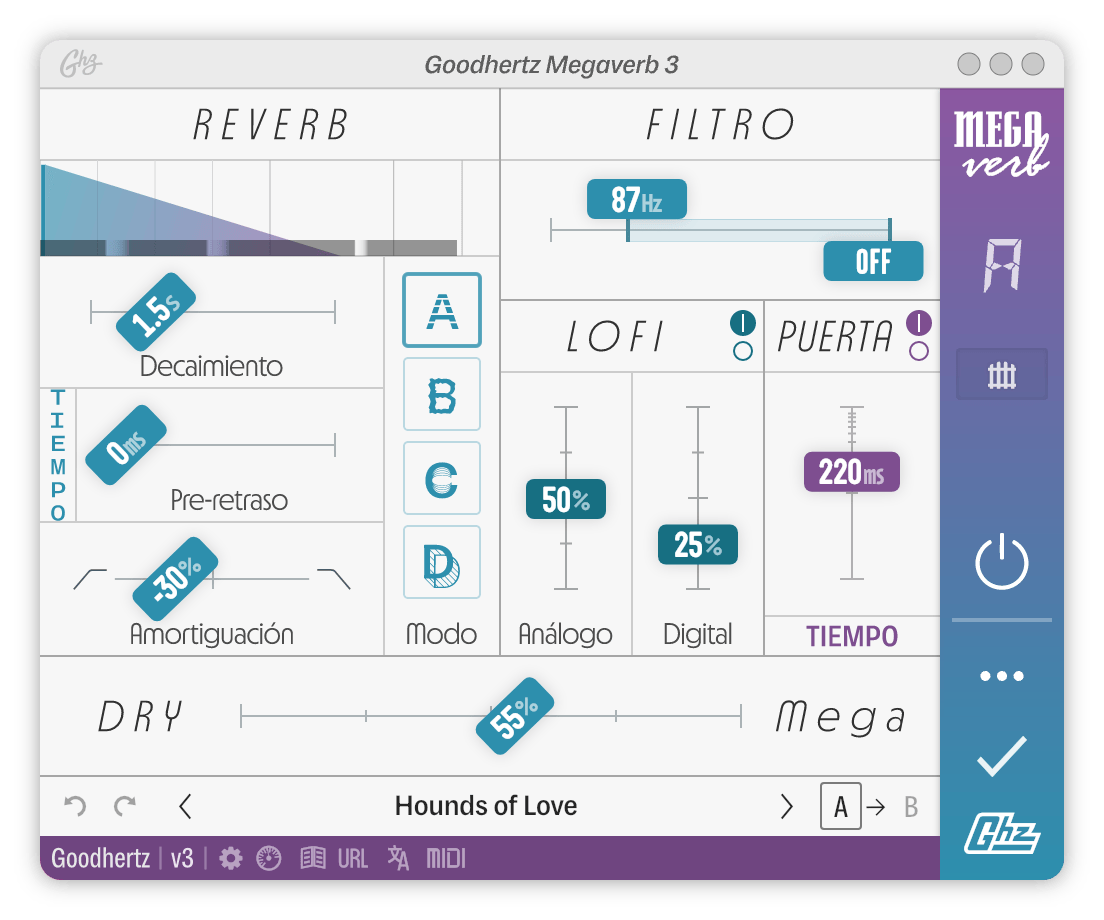 A screenshot of the Megaverb interface