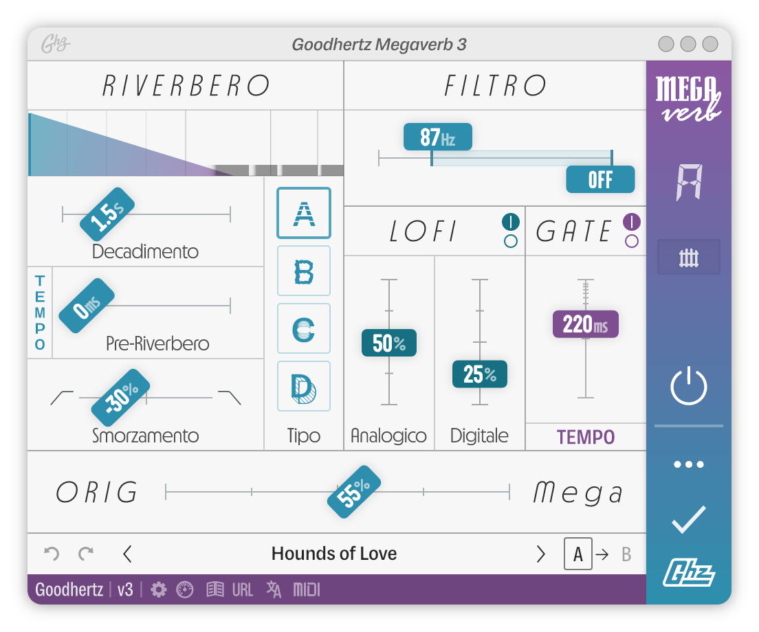 A screenshot of the Megaverb interface