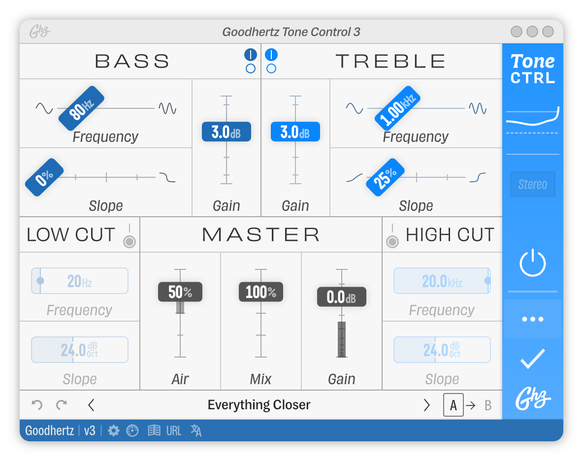 A screenshot of the Tone Control interface