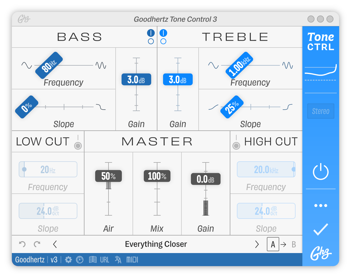 Image of the user interface of Tone Control