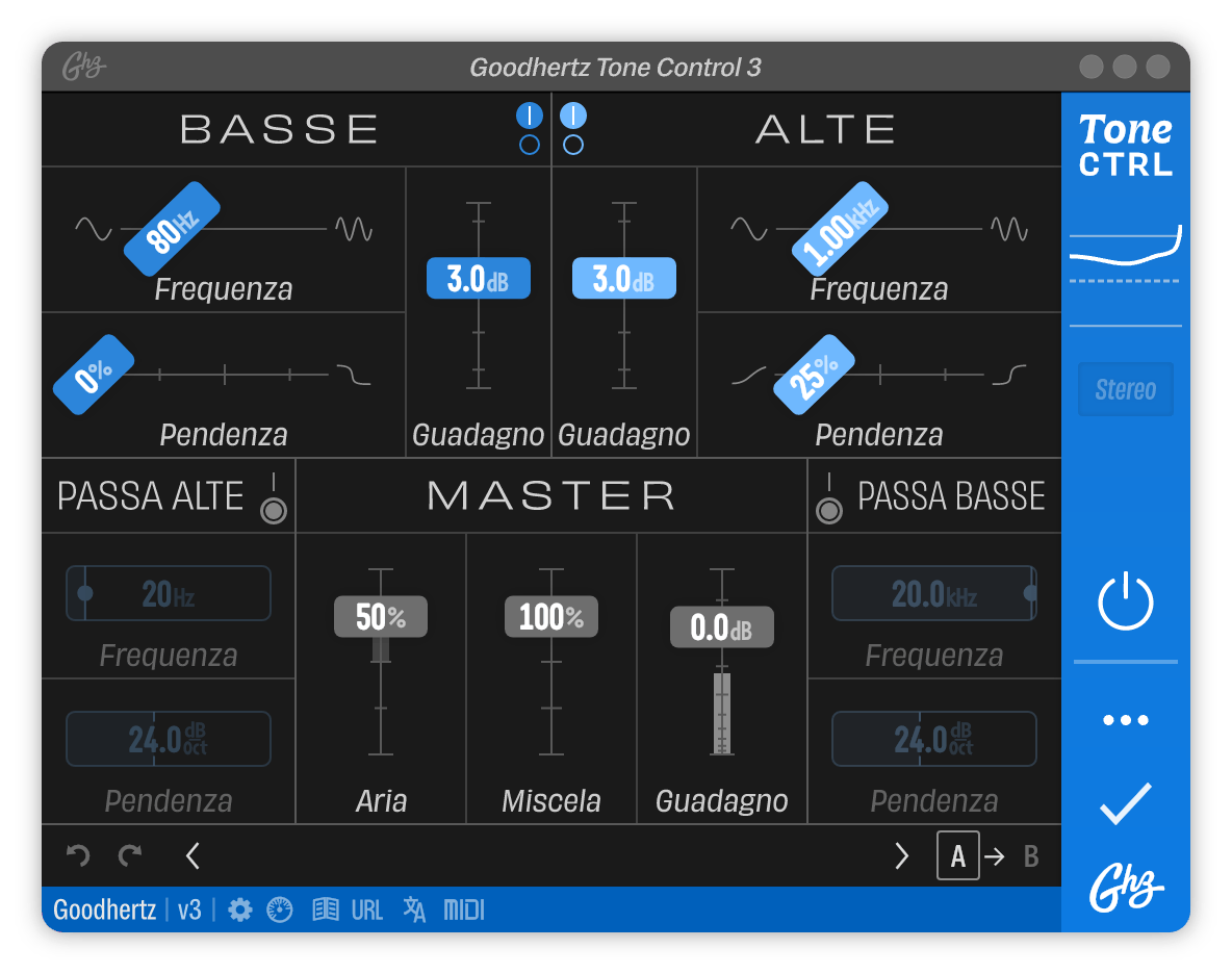 A screenshot of the Tone Control interface