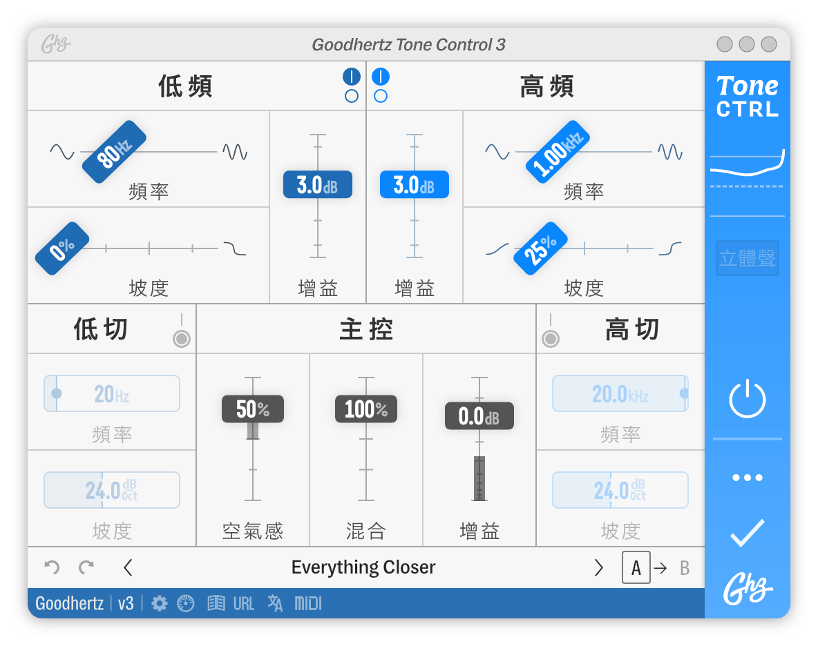 A screenshot of the Tone Control interface